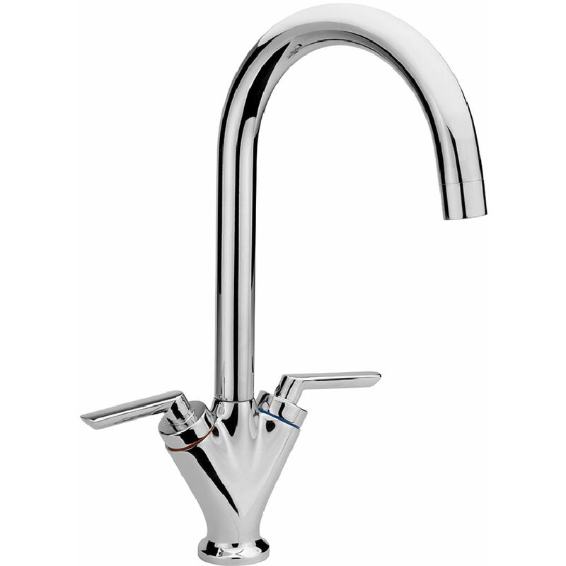Contract Mono Kitchen Sink Mixer Tap, Swivel Spout, Dual Handle, Chrome - Sagittarius