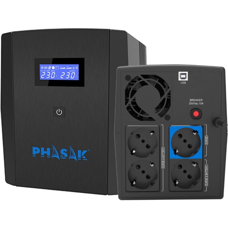 Phasak - Onduleur interactif Sirius 2260 va Modèle ph 7322, protection des équipements sensibles, régulation automatique de la tension, surtension,