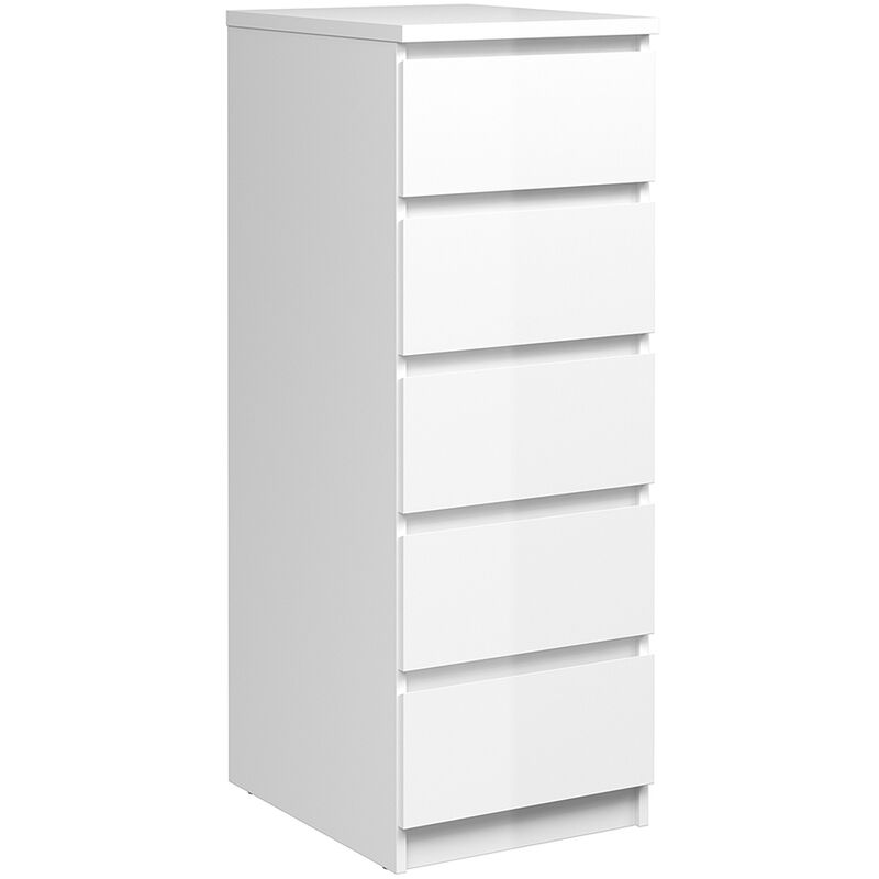 Saian Narrow Chest Of 5 Drawers In White High Gloss