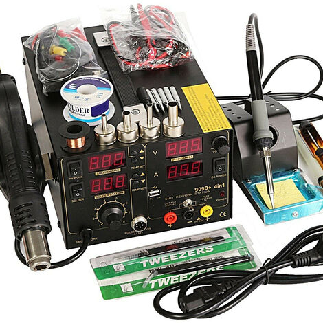 Saike 220V 909D + Station de soudage de reprise + pistolet à Air chaud + alimentation CC 3 en 1 ensemble multifonction avec accessoires complets