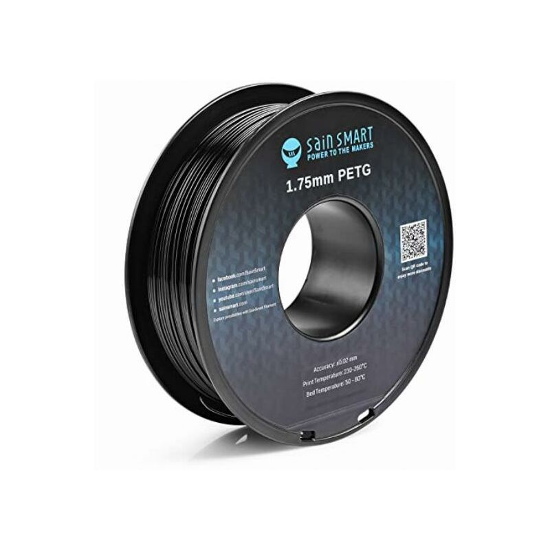 Image of SainSmart PRO-3 - Filamento per stampante 3D PETG senza grovigli, 1,75 mm, nero PETG, bobina 1 kg, precisione dimensionale +/- 0,02 mm