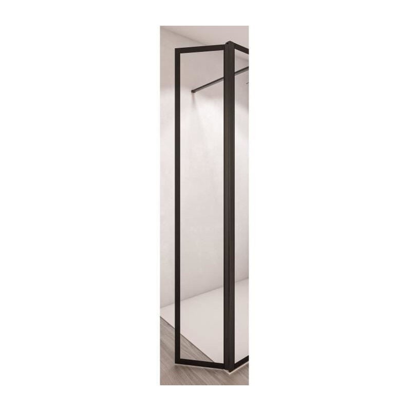 Saint-Gobain Porte de douche pivotante BALEARES ATELIER - Verre Timeless 8 mm trempe - L.34 cm x H.198 cm - Profile Noir