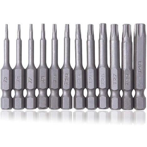 Saiper Lot de 12 embouts de tournevis à tête hexagonale Torx de sécurité magnétique inviolable en acier S2 T5-T40, 50 mm de long