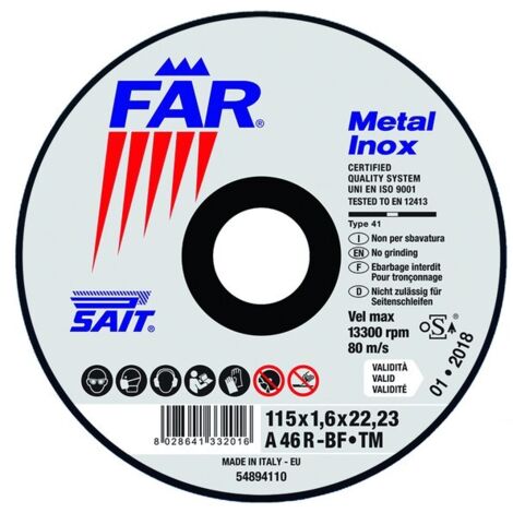 Sait DISCO ABRASIVO FAR-TM A 46 R Ø mm. 115x1,6x22,23 Sait 20 PZ
