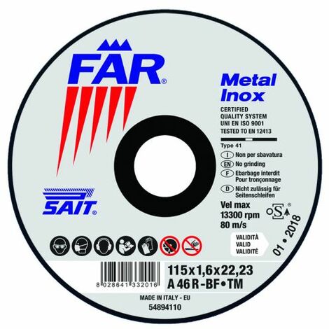 Sait DISCO ABRASIVO FAR-TM A 46 R Ø mm. 230x2,0x22,23 10 PZ