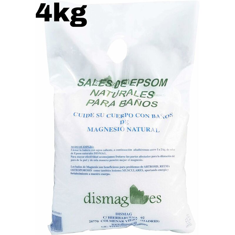 

Sal de Epsom Puras Fuente concentrada de Magnesio, Sales 100% Naturales. Baño y cuidado 2KG