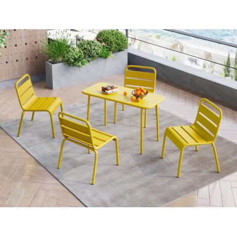 Sala da pranzo giardino per bambini un tavolo e 4 sedie impilabili Metallo Giallo senape - POPAYAN di MYLIA