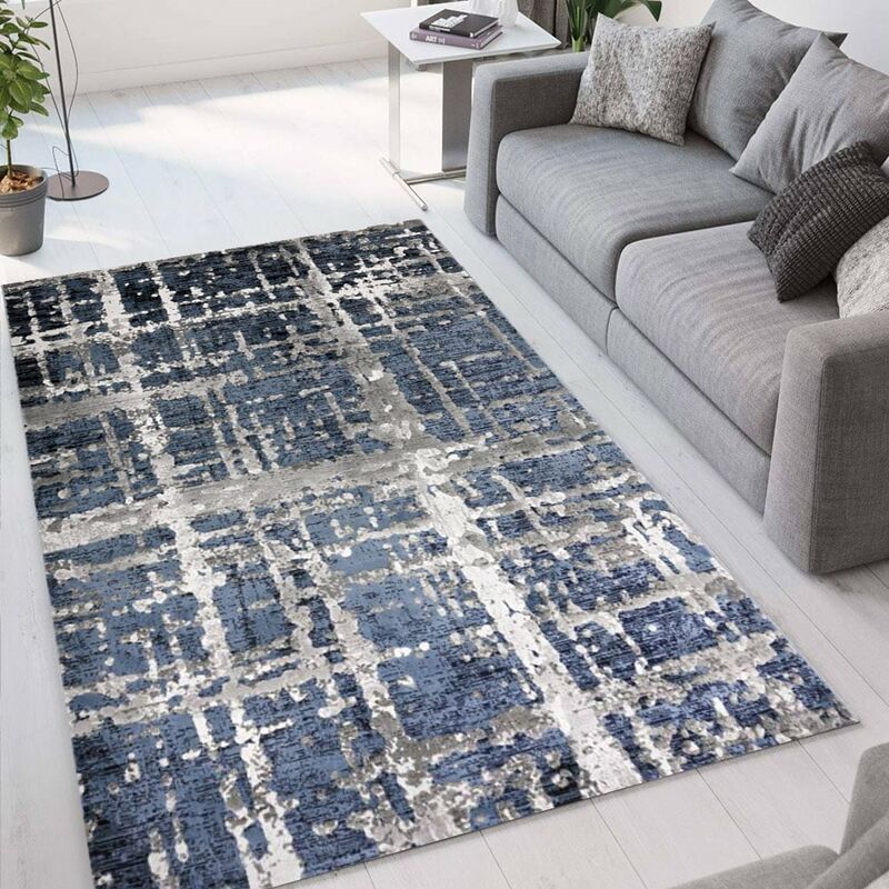 

Alfombra de diseño moderno Double azul y gris de terciopelo BLU001 | 80 x 150