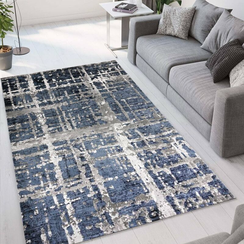 

Alfombra de diseño moderno Double azul y gris de terciopelo BLU001 | Talla: 133 x 190