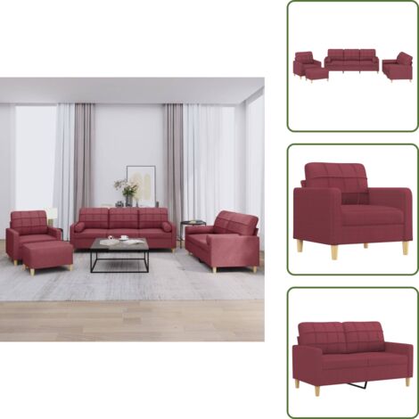 Sala - vidaXL Juego de sofás con cojines 4 piezas tela rojo tinto - Comodidad