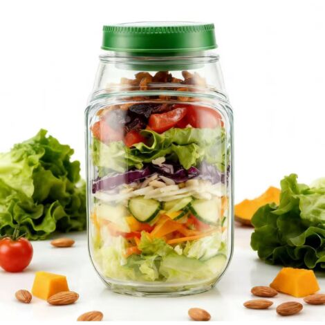 Salad Container - Side Opening - Leak Resistant - Includes Dressing Cup And Lid - Dishwasher And Freezer Safe - For Office Travel Outdoor Use - Green - 1 Piece