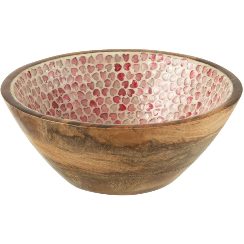 Jolipa - Saladier en bois de manguier avec intérieur coeurs rose