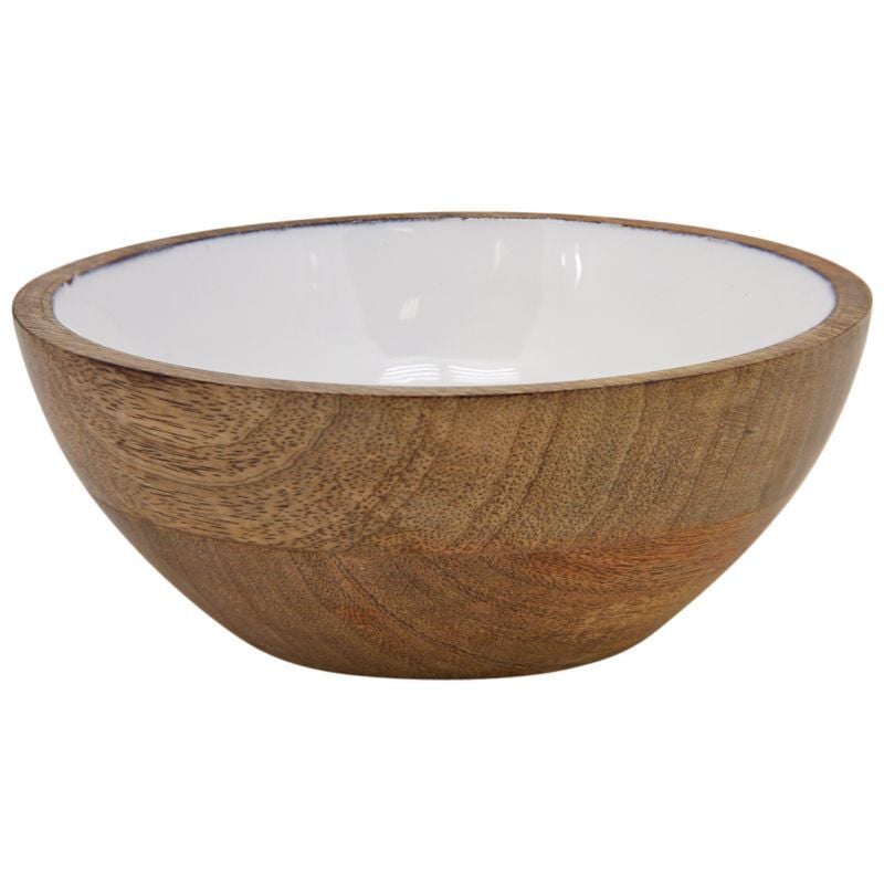 Saladier en manguier et résine blanche Diamètre 18 cm