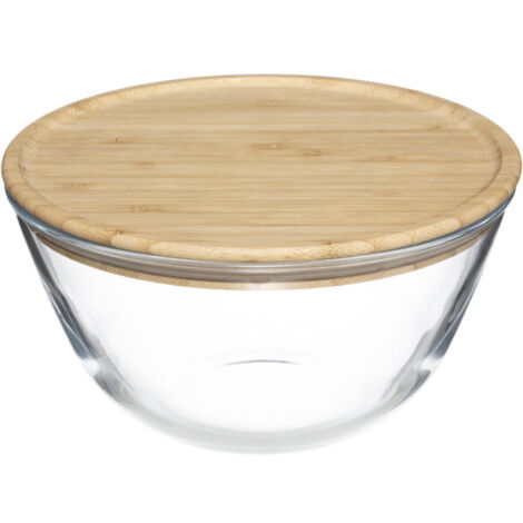 Saladier en verre Borosilicate 2,5L avec couvercle bambou Atmosphera