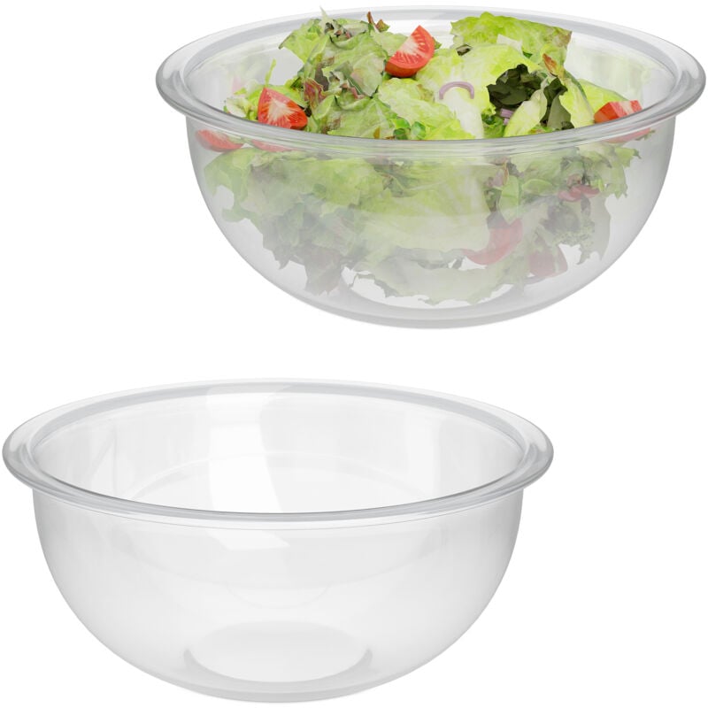 Relaxdays - Grand saladier en verre, lot pratique de 2, capacité : 2,4 l, pour la cuisine, transparent
