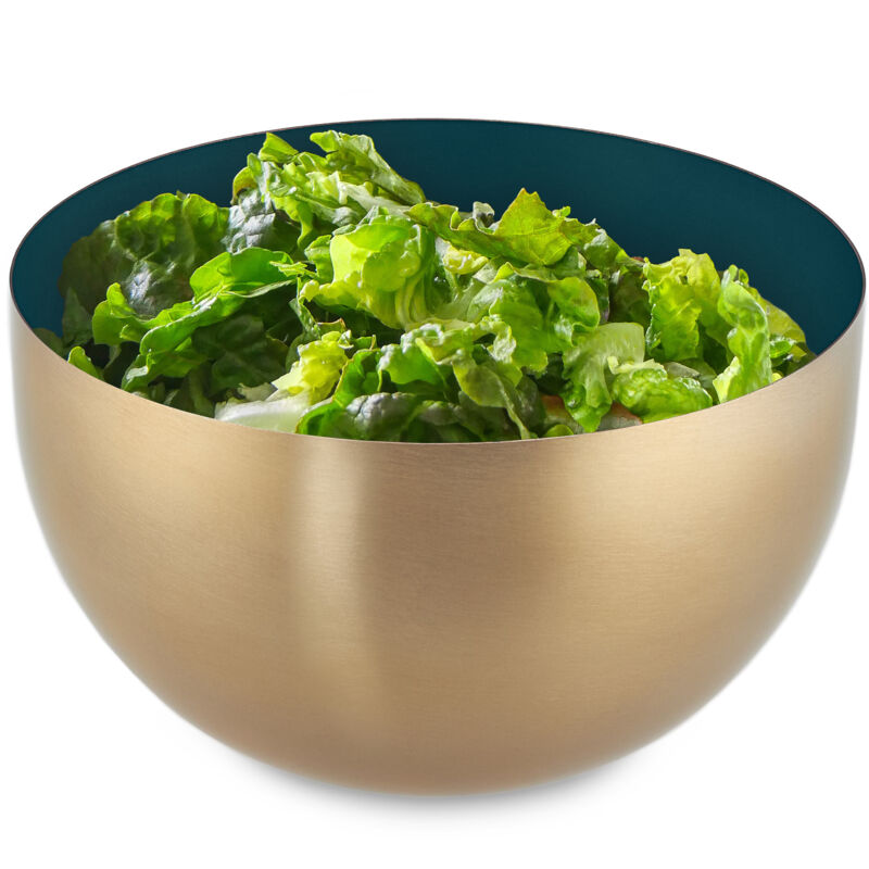 Saladier inox, lot de 4, 1 litre, mélangeur pour cuisiner et pour le service, diamètre 15 cm, cul de poule, vert/doré