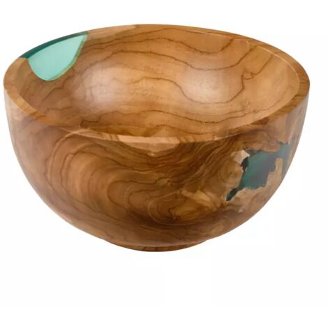 Saladier rond 28 cm bois de teck et résine bleue transparente - ROGUE