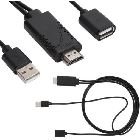 SALALIS Qiilu Adaptateur TVHD Cordon de câble adaptateur 2 en 1 1080P USB femelle vers HDMI mâle HDTV pour IPhone Android