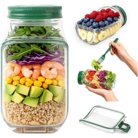 Salatschüssel, robuste Salatschüssel mit seitlicher Öffnung und auslaufsicherem Dressingeinsatz, tragbarer Salatbehälter für Mittagessen, Essensvorbereitung, Reisen, Büro