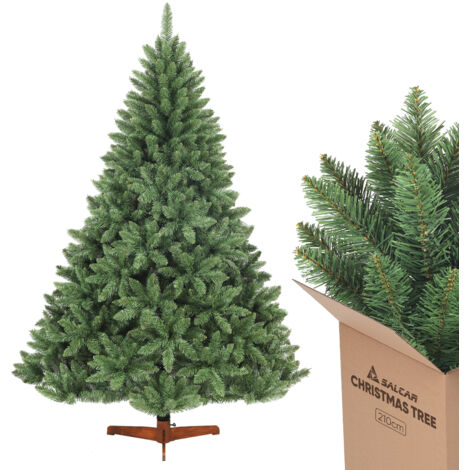 SALCAR Künstlicher Weihnachtsbaum Künstlicher Tannenbaum mit natürlichen Zweigfarben und Echtholzständer, 210 cm