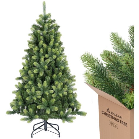 SALCAR Sapin de Noël Artificiel de avec Pointes Rondes réalistes en PE et Branches en PVC Invisibles, réaliste dans Un Vert délicat, Support en métal Stable, idéal pour l'intérieur, 150 cm