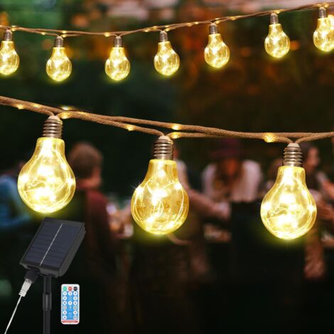 SALCAR Solar Lichterkette Aussen Vintage Hanfseil, Glühbirnen LED Solar Lichterkette Außen Wetterfest Warmweiß 8 Modi, 5M 10 Glühbirnen