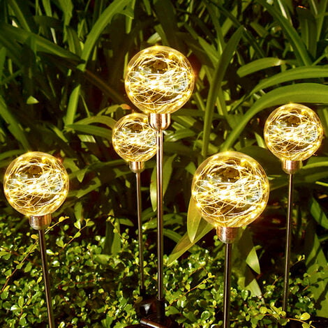SALCAR Solarleuchten Gartendeko, 2 Stück Solarstecker Gartenleuchten Außen Wasserdicht, 8 Modi Solar Glaskugel Gartenleuchten, Gartenstecker Solarlampen für Garten Rasen Terrasse Deko, Warmweiß
