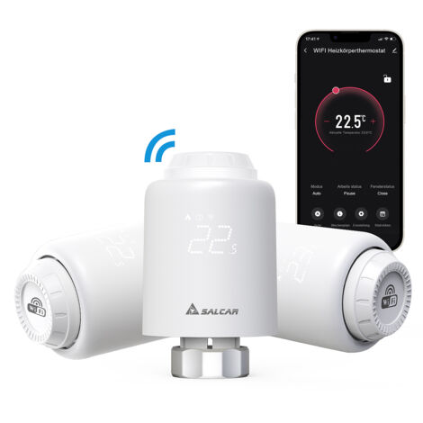 SALCAR WiFi Thermostatiques Connectées WiFi Thermostat Compatible avec Amazon Alexa & Google Assistant Tuya Programmable Thermostat Aucune Passerelle Requise, 3 Pack