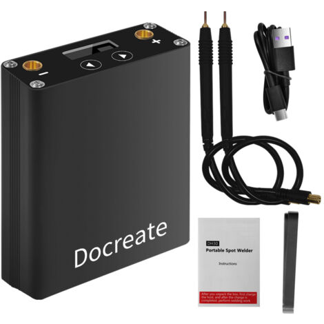 Saldatrice a punti portatile DH30 con schermo OLED, batteria al litio ricaricabile integrata, 1 paio di punte per saldatura a punti, 2 m di filo di nichel e cavo di ricarica USB-C.