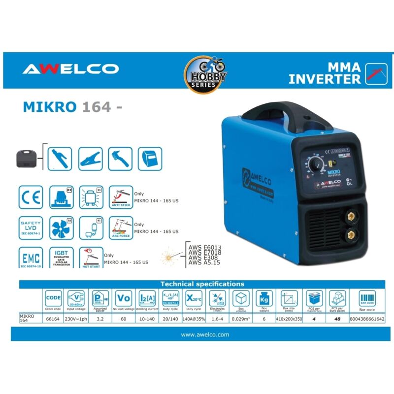 Image of Grecoshop - Saldatrice inverter ad elettrodo 140 Amp Awelco - mikro 164