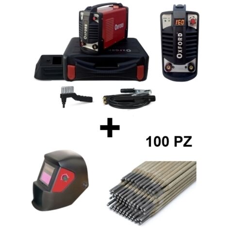 Saldatrice INVERTER ad elettrodo 160 Amp Oxford - MMA-160 + Maschera/Casco/Elmetto per saldatura schermo cristalli liquidi ad oscuramento automatico + 100 Elettrodi per saldatura