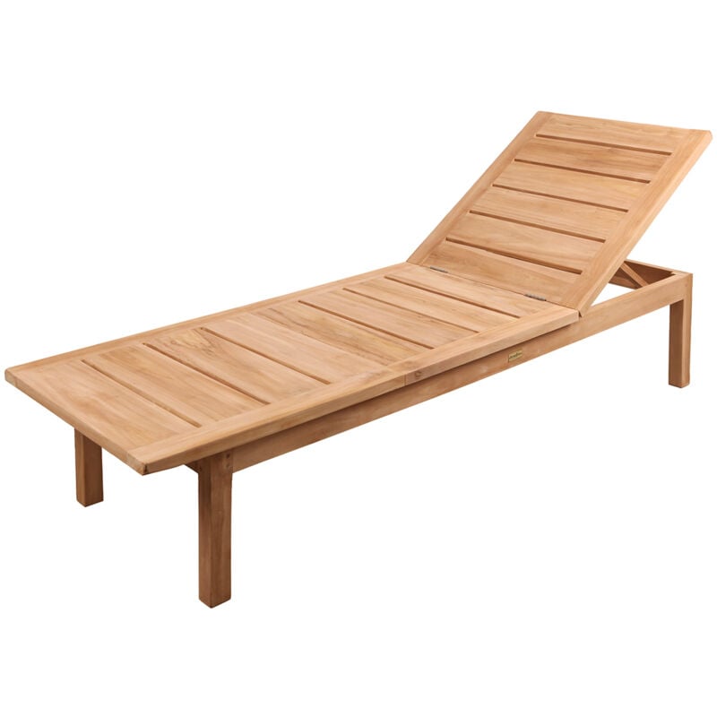 Salento - Chaise Longue en Teck Massif - Bain de Soleil - Dossier Inclinable 4 niveaux - Solide et Résistant aux Intempéries - 200 x 65 x 38.5 cm