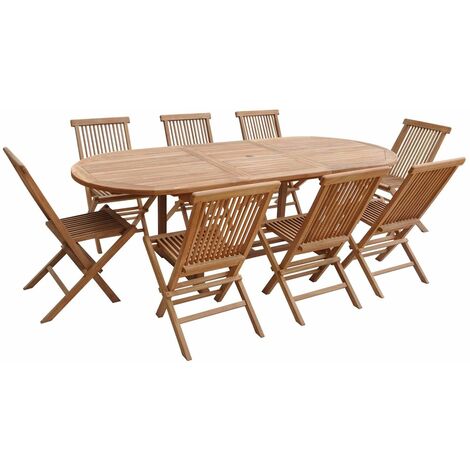 SALENTO - Ensemble table de jardin ovale extensible et chaises pliantes en teck