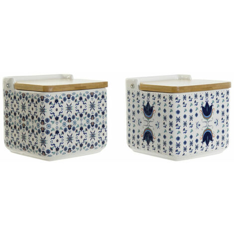Salero con Tapa DKD Home Decor Azulejo Azul Blanco Bambú Dolomita (12.5 x 12.5 x 12 cm) (2 pcs) 8424001868223 S3025835 DKD Home