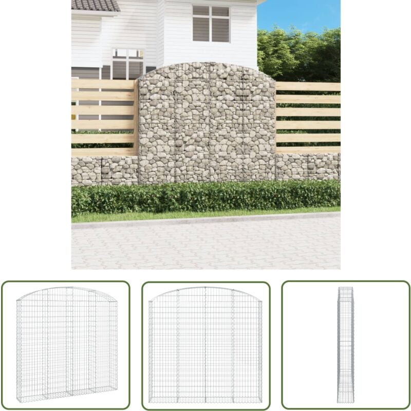 The Living Store Panier de gabions arqué 200x30x180/200 cm Fer galvanisé - Paniers De Gabions - Mur De Gabions - Clôture Végétale - Décoration Jardin