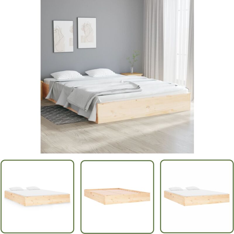 The Living Store Cadre de lit sans matelas bois massif 120x190 cm - Cadre De Lit - Lit En Bois - Lit Double - Lit Design - Meuble Chambre