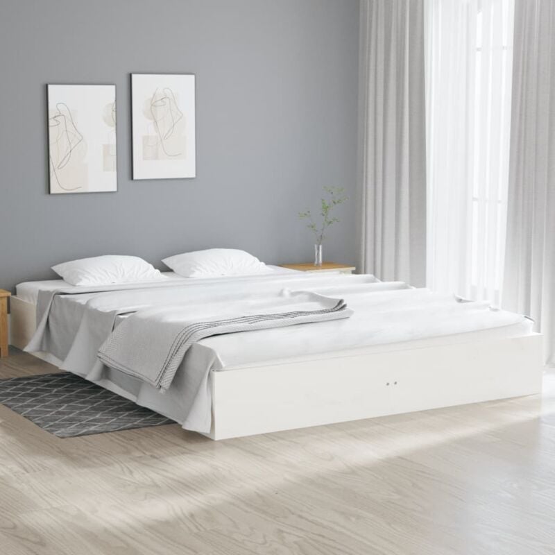 Furniture Limited - Cadre de lit sans matelas blanc bois massif