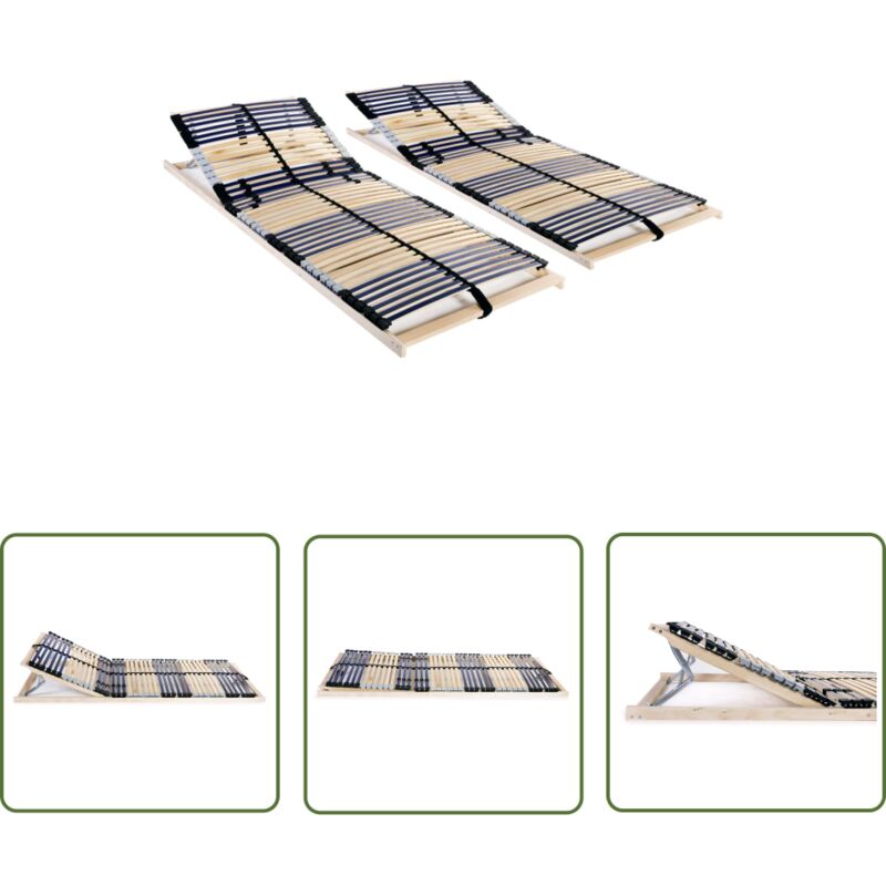 The Living Store Sommiers à lattes sans matelas 2 pcs avec 42 lattes 70x200 cm - Sommier à Lattes - Cadre De Lit - Sommier Double - Lit Plateforme
