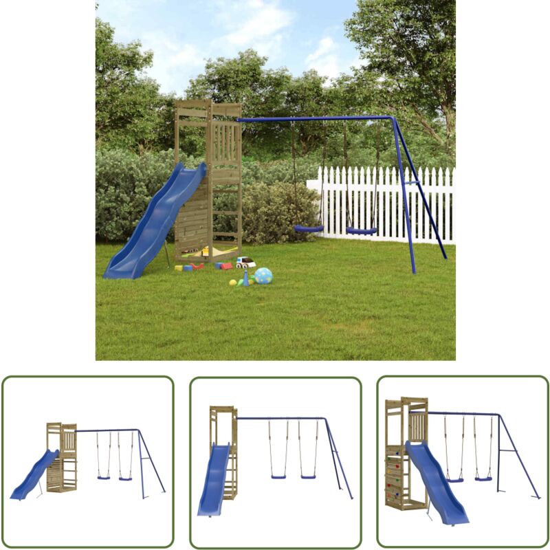 Kalisse - The Living Store Aire de jeux d'extérieur bois de pin imprégné - Jeux D'extérieurs - Aire De Jeux Enfant - Bac à Sable - Toboggan