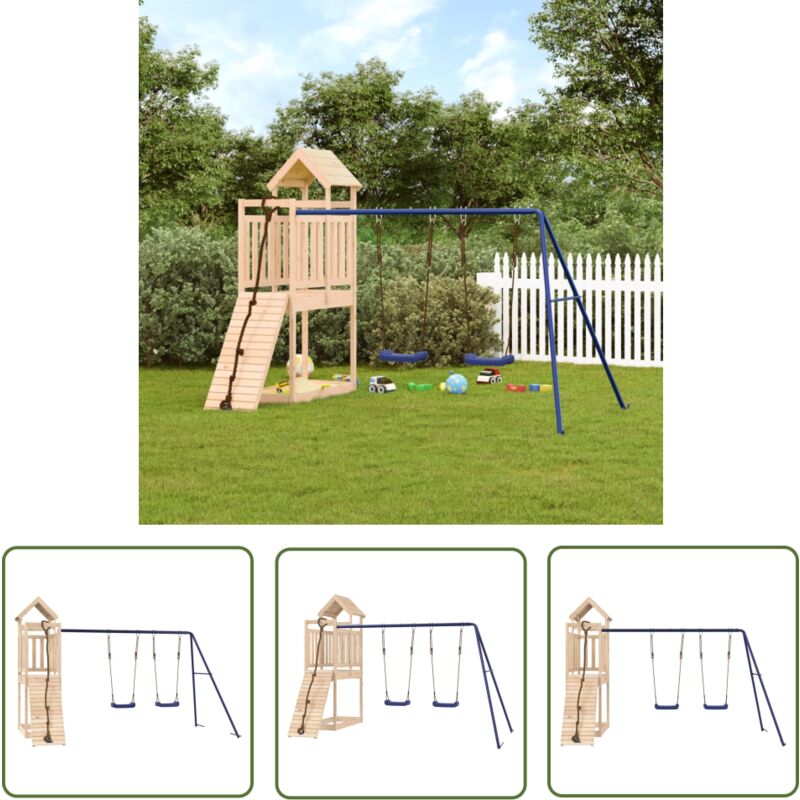 The Living Store Aire de jeux d'extérieur bois de pin massif - Jeux D'extérieurs - Aire De Jeux - Toboggan - Balançoires - Cabane Enfant