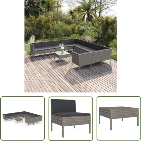SalesHot® vidaXL Salon de jardin 12 pcs - Ensemble repas de jardin avec coussins Résine tressée Gris Super70604