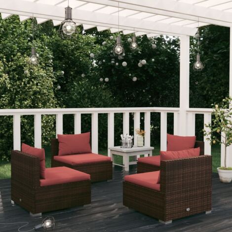 SalesHot® vidaXL Salon de jardin 4 pcs - Ensemble repas de jardin avec coussins Résine tressée Marron Super38931