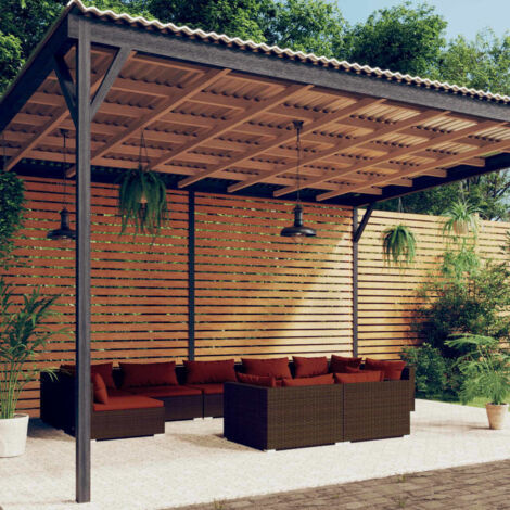 SalesHot® vidaXL Salon de jardin 9 pcs - Ensemble repas de jardin avec coussins Marron Résine tressée Super43722
