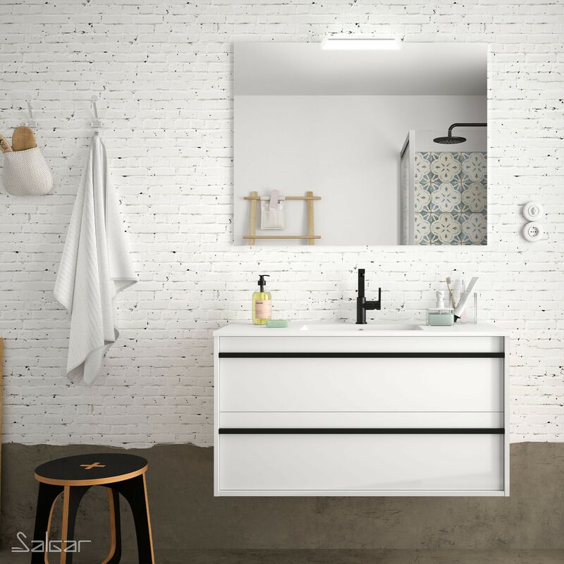 

Conjunto mueble de baño ATTILA 60 BLANCO BRILLO+ Lavabo + Espejo + Aplique - Blanco brillo