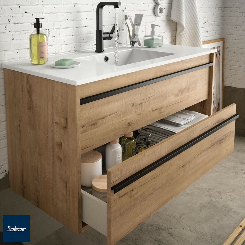 

Mueble de baño ATTILA 100 2 cajones ROBLE OSTIPPO+ Lavabo - Roble ostippo