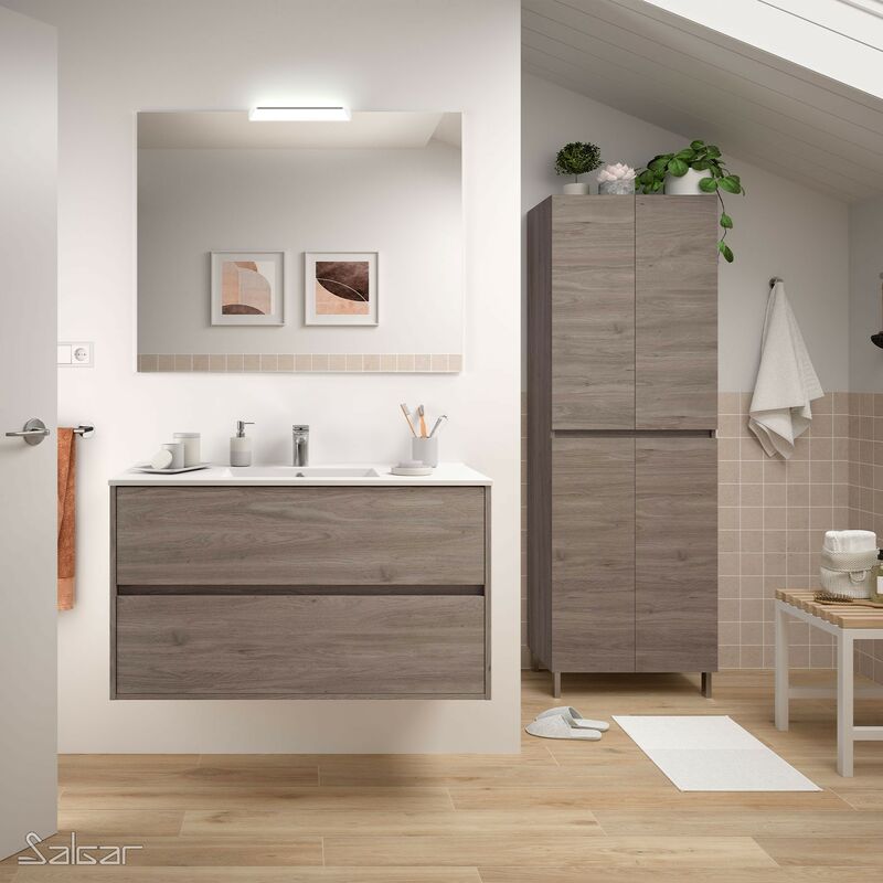 

Conjunto mueble de baño NOJA 100 ROBLE ETERNITY+ Lavabo + Espejo + Aplique - Roble eternity