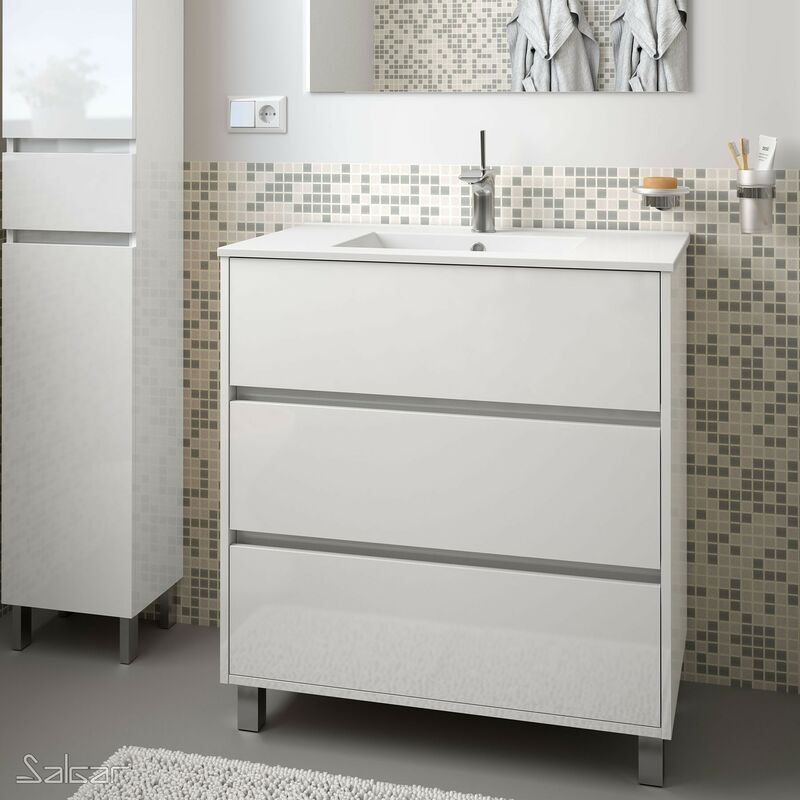Mueble de baño ARENYS 80 cm BLANCO BRILLO+ Lavabo - Blanco brillo