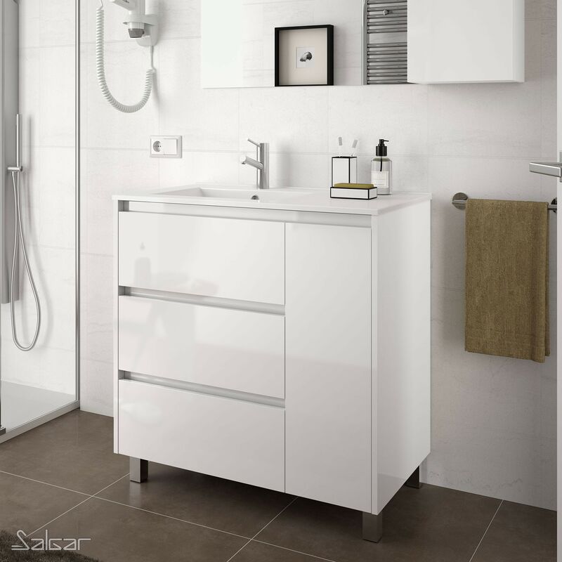 Mueble de baño ARENYS 85 cm BLANCO BRILLO+ Lavabo - Blanco brillo