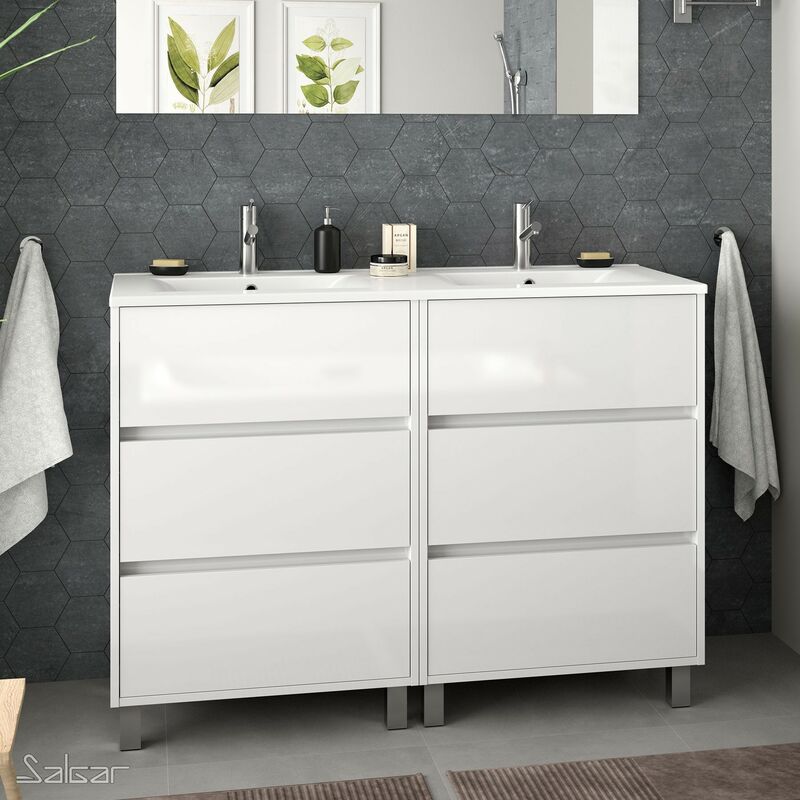 Mueble de baño ARENYS 120 cm BLANCO BRILLO + Lavabo - Blanco brillo