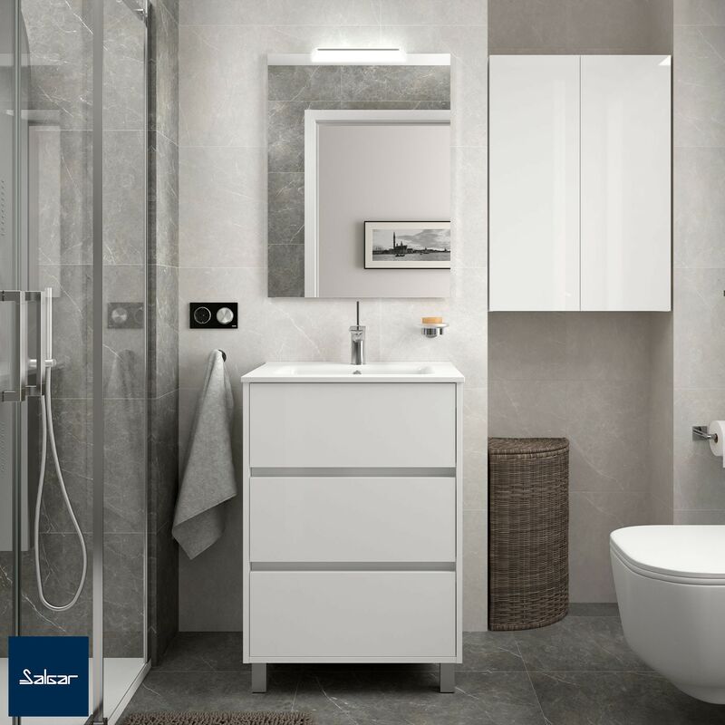 Mueble de baño ARENYS 60 cm BLANCO BRILLO+ Lavabo - Blanco brillo